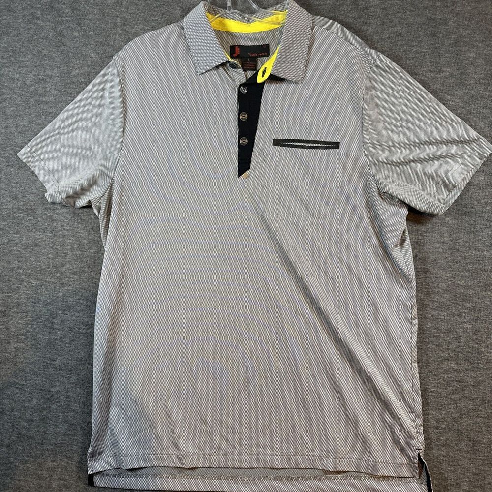 J by Jamie Sadock Mens Polo Shirt Gray Black‎ 4 Button Performance Stretch Sz L